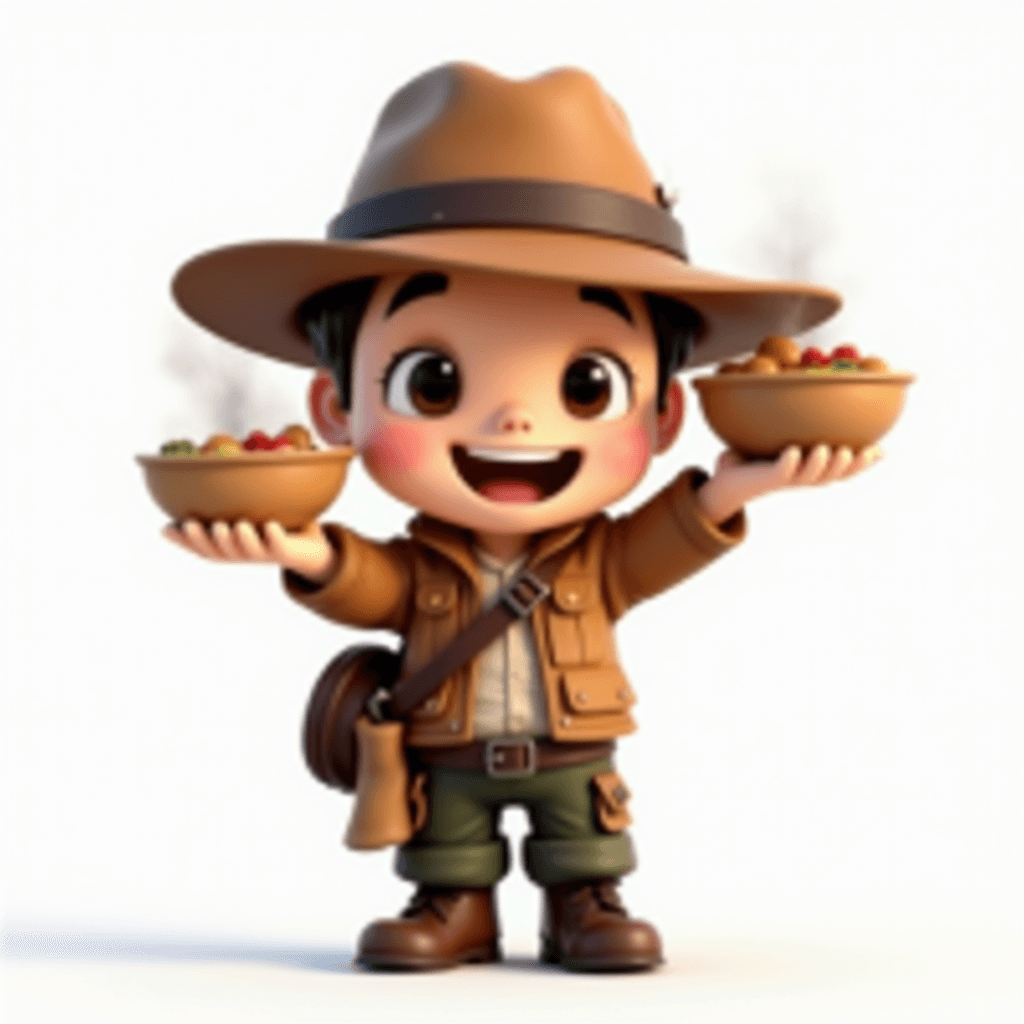 Drake the Explorer triumphantly presenting a completed meal