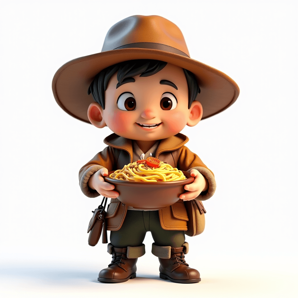 Drake the Explorer proudly presenting a steaming bowl of perfectly cooked al dente pasta