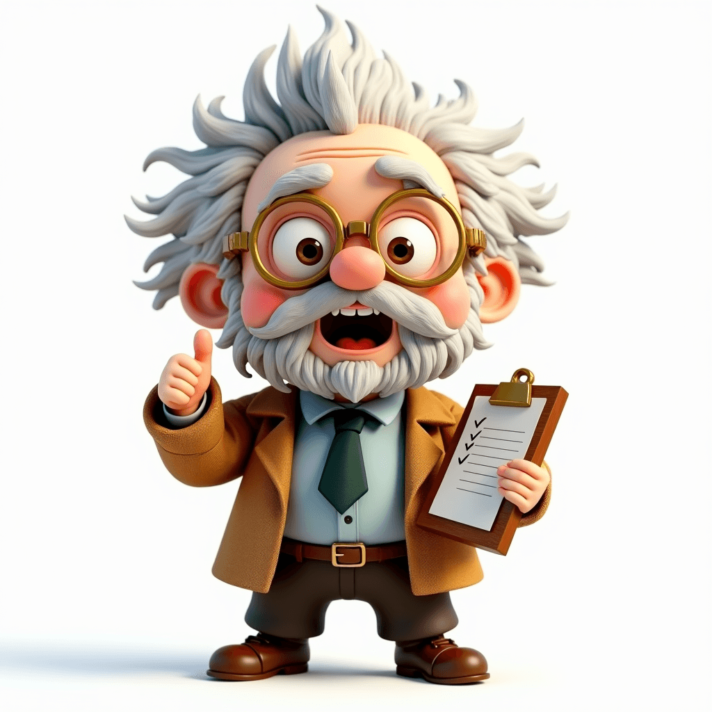 Prof the Ancient Scholar holding a clipboard checklist and giving a thumbs up for a successful morning routine