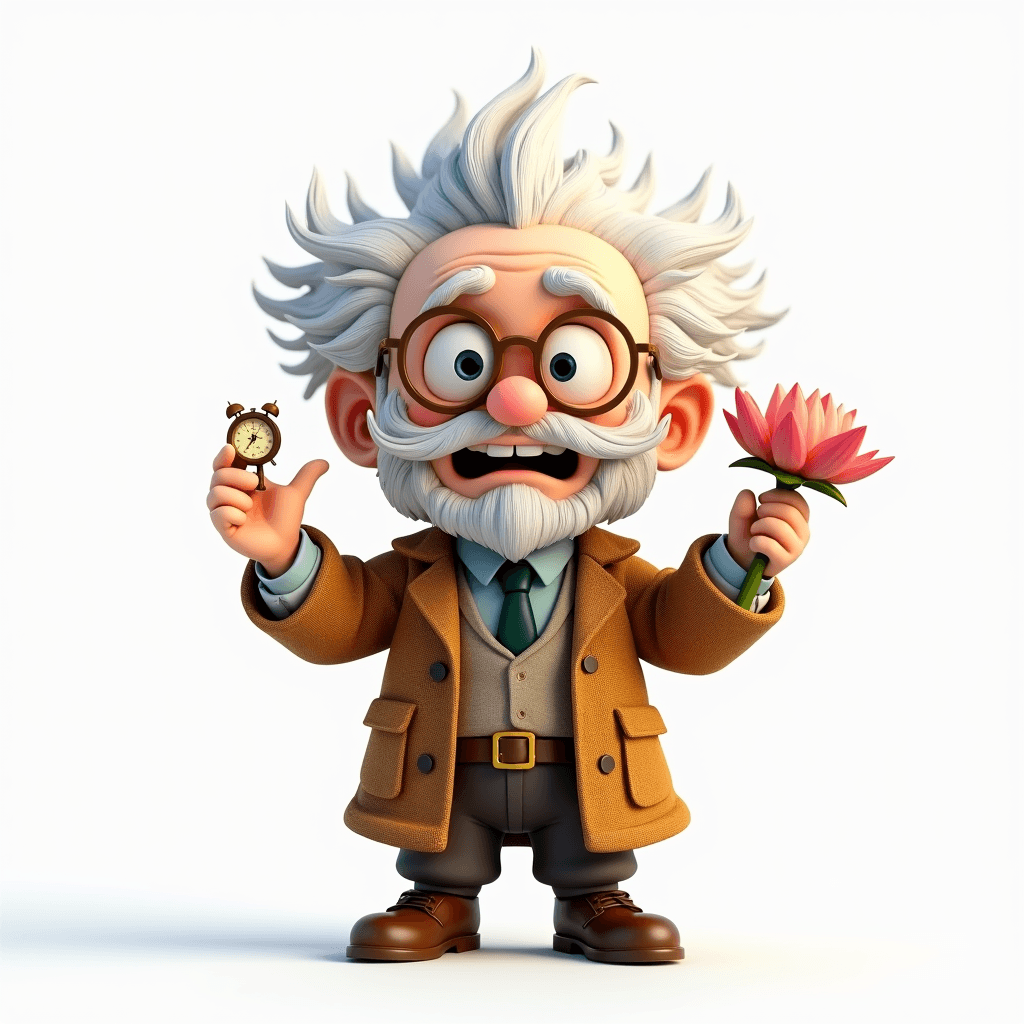 Prof the Scholar holding a countdown timer and lotus flower for meditation timing