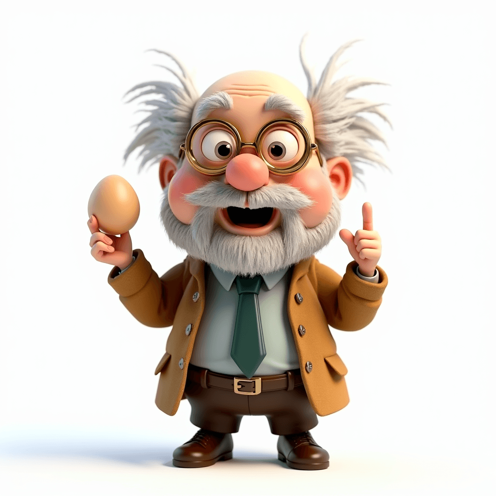 Prof the Scholar holding a round timer, pointing at the dial with his finger