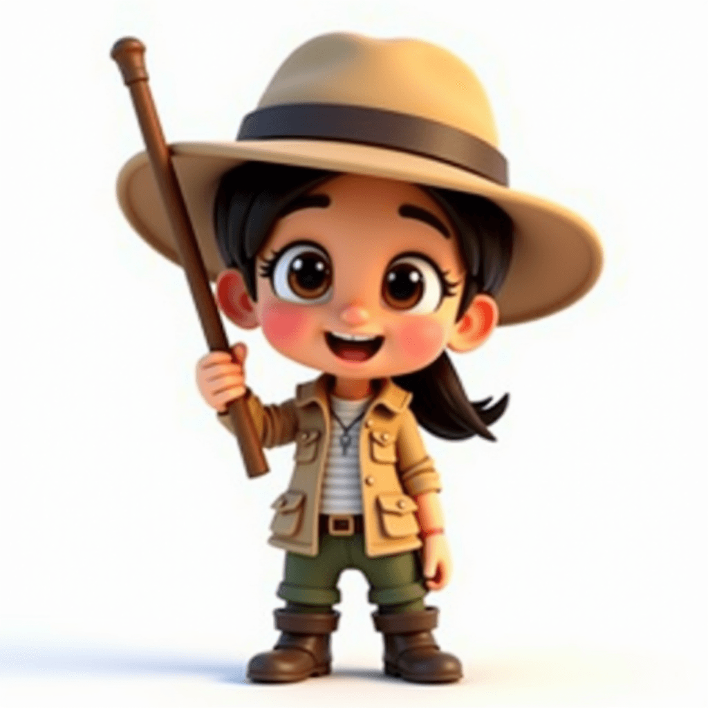 Scout the Archaeologist holding a teacher's pointer, ready to guide the class