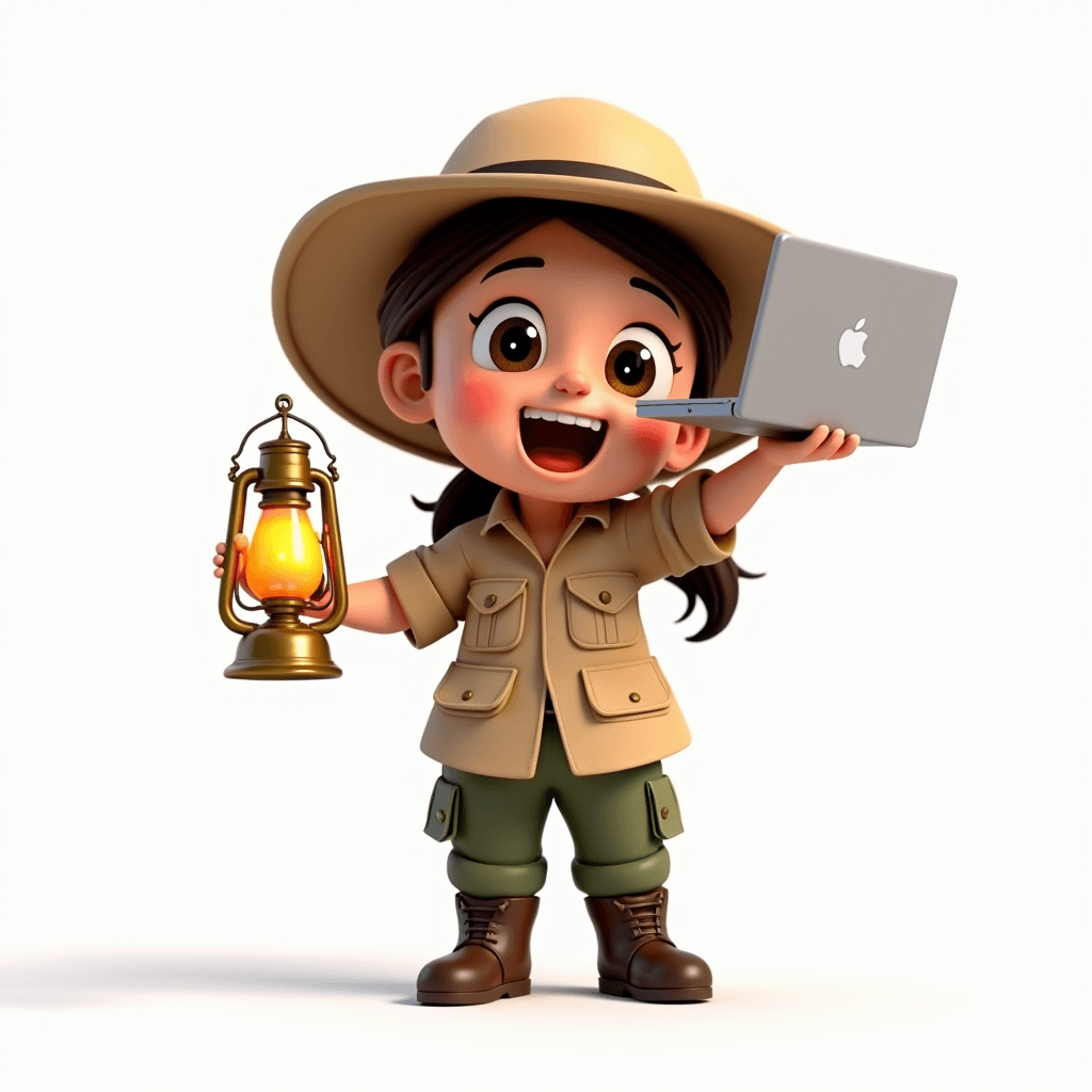 Scout the Archaeologist holding a laptop displaying a countdown timer embed