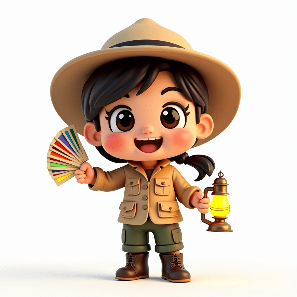Scout the Archaeologist holding a fan of colourful flashcards ready to start a timed drill session