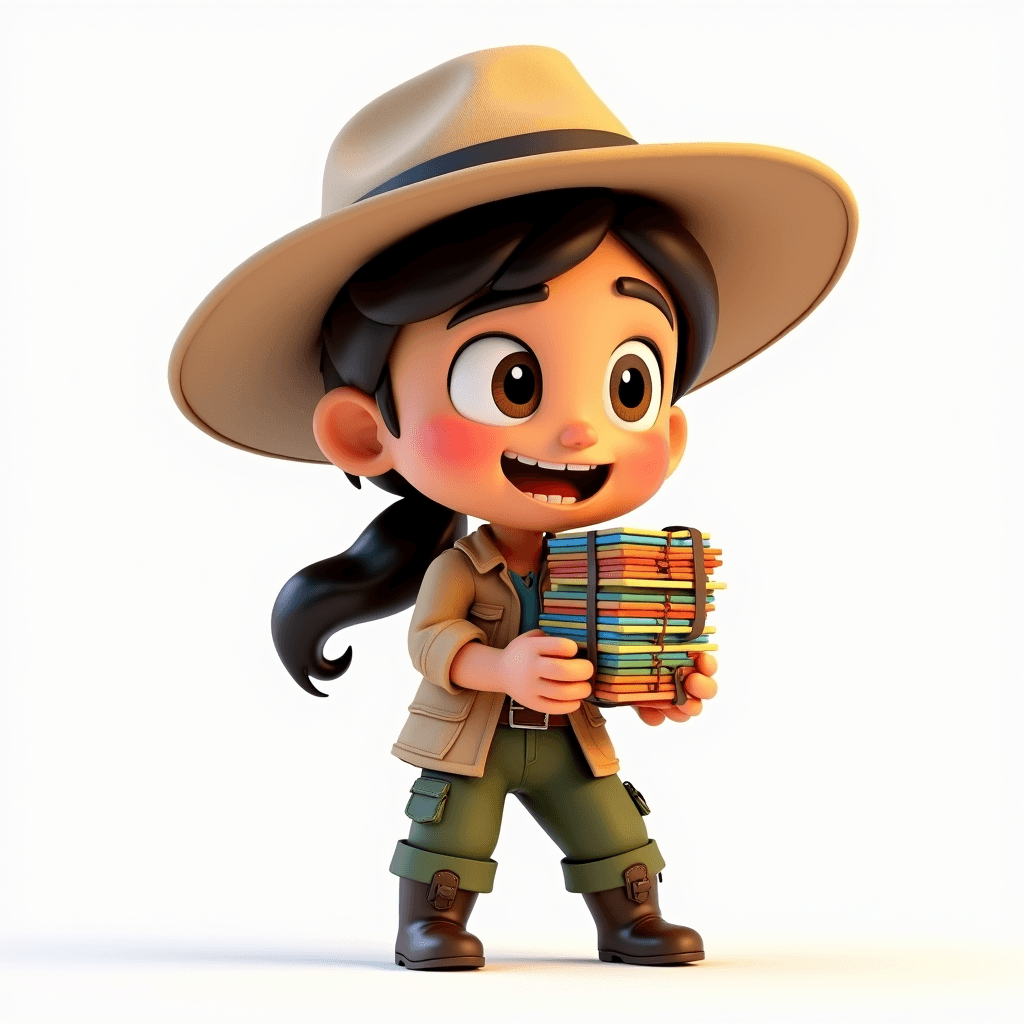 Scout the Archaeologist holding a sorted stack of colour-coded flashcard decks