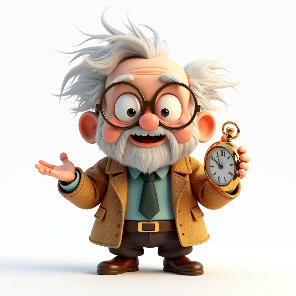 Prof the Ancient Scholar holding a golden stopwatch timing the breath-hold retention phase of Wim Hof breathing