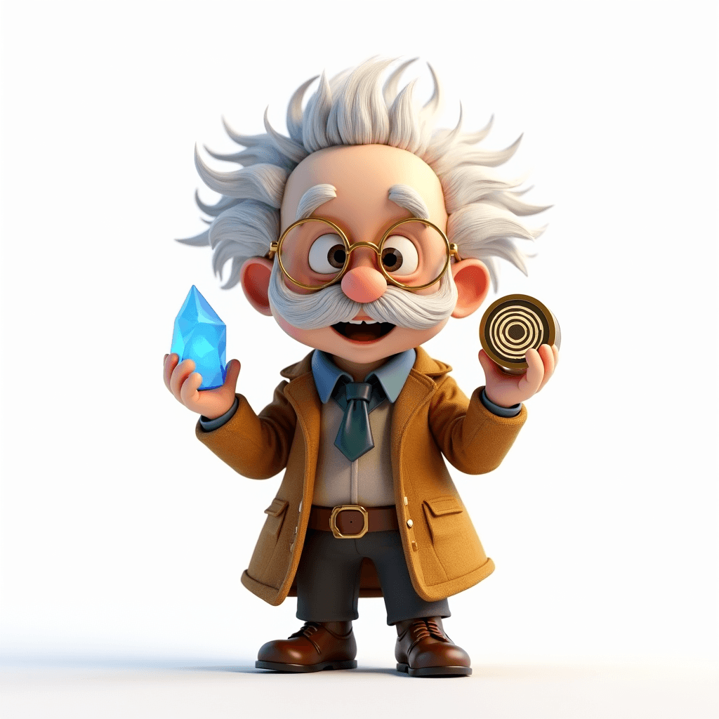 Prof the Ancient Scholar holding an ice crystal and a circular breathing timer, representing a complete Wim Hof morning session
