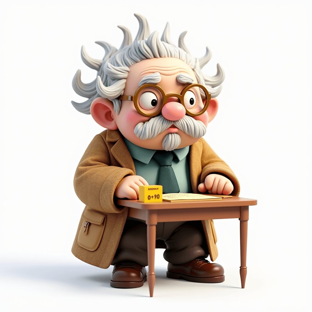 Prof the Ancient Scholar chibi character frozen in place staring at a stack of papers with a look of overwhelm