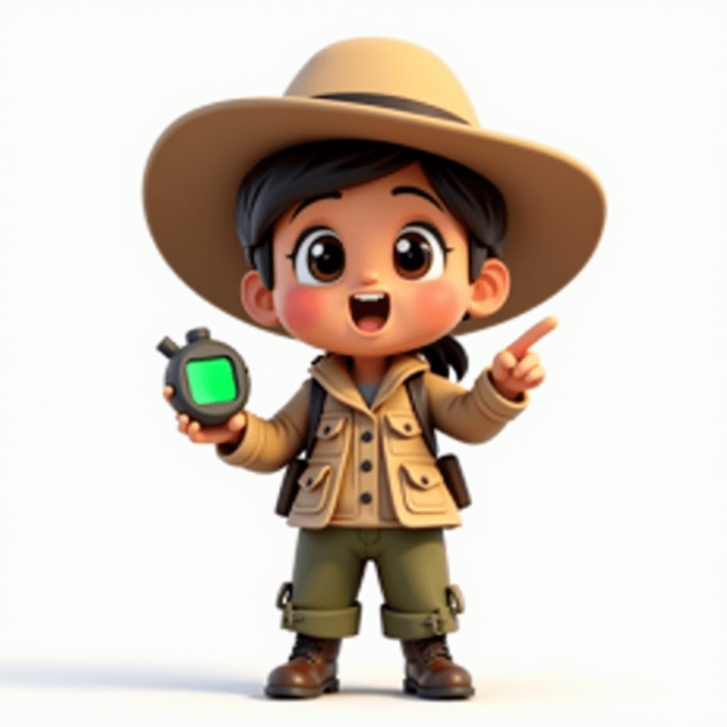 Scout the Archaeologist pointing at a glowing countdown timer, demonstrating how to keep a study group on track